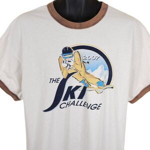 Ski Challenge T Shirt Mens Size XL White Brown Y2K 2007 Downhill Skiing Racing